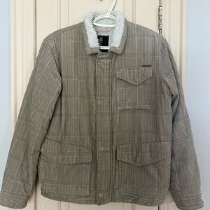 Billabong Taupe Corduroy Plaid Faux Sherpa Collar Field Jacket. Youth size large